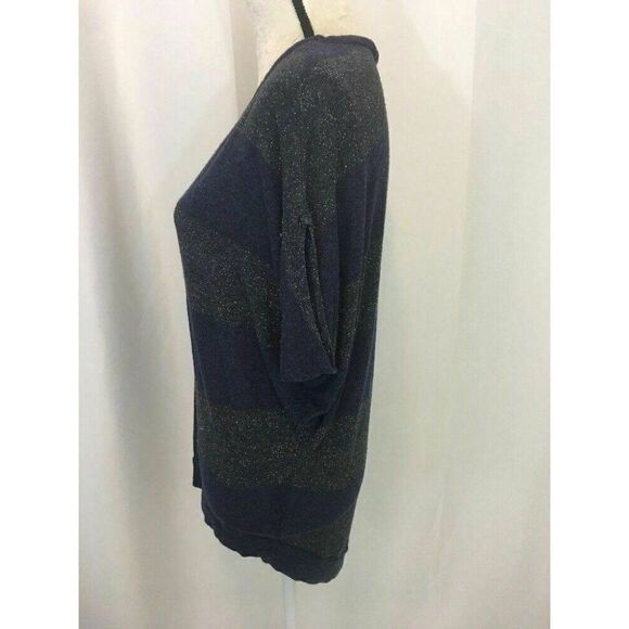 Splendid Womens Navy Blue Silver Metallic Striped Short Sleeve Top Small - Picture 4 of 7